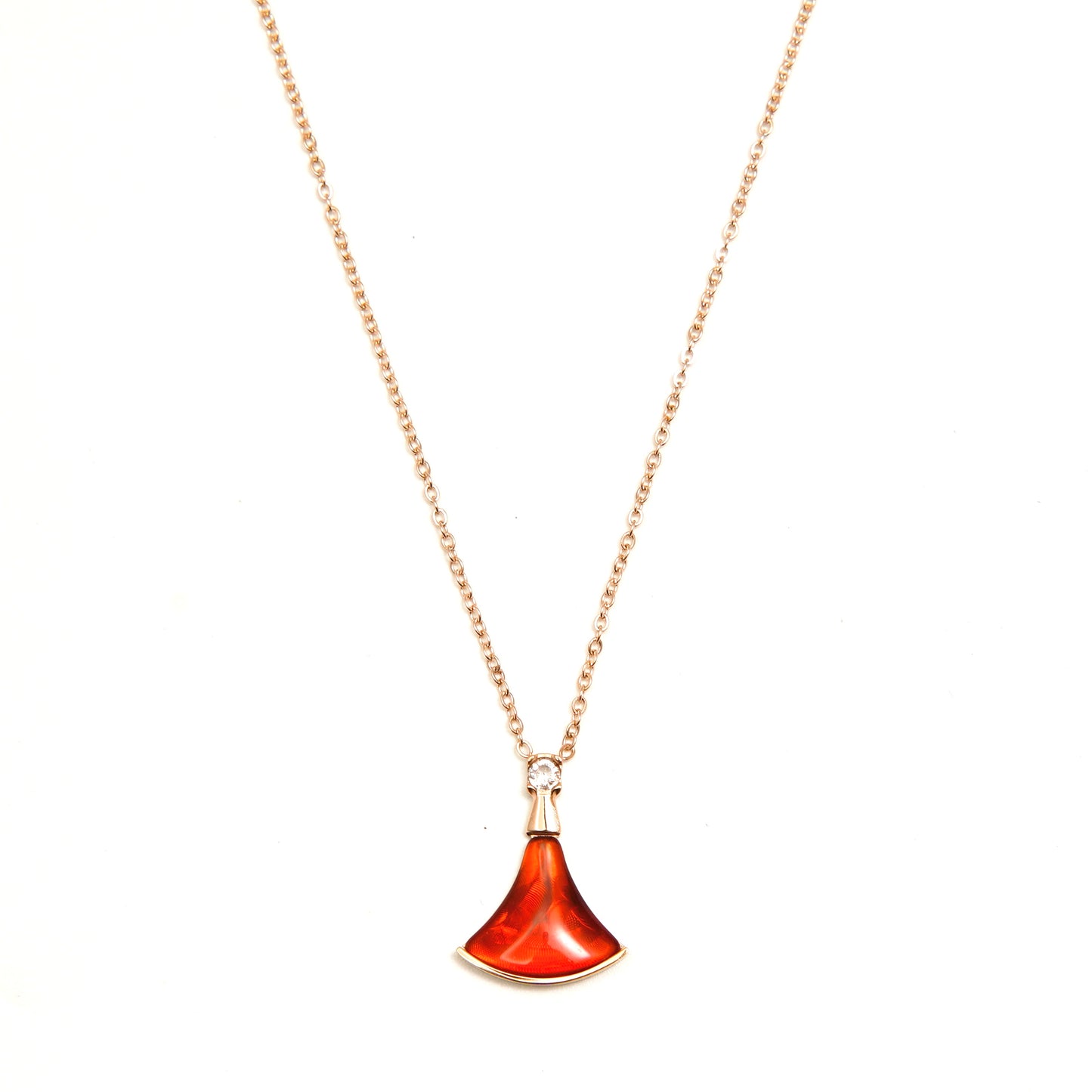 Elegant Red Fan Pendant Necklace