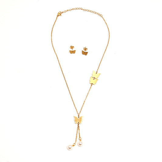 Butterfly-Themed Gold Necklace with Matching Earrings Set