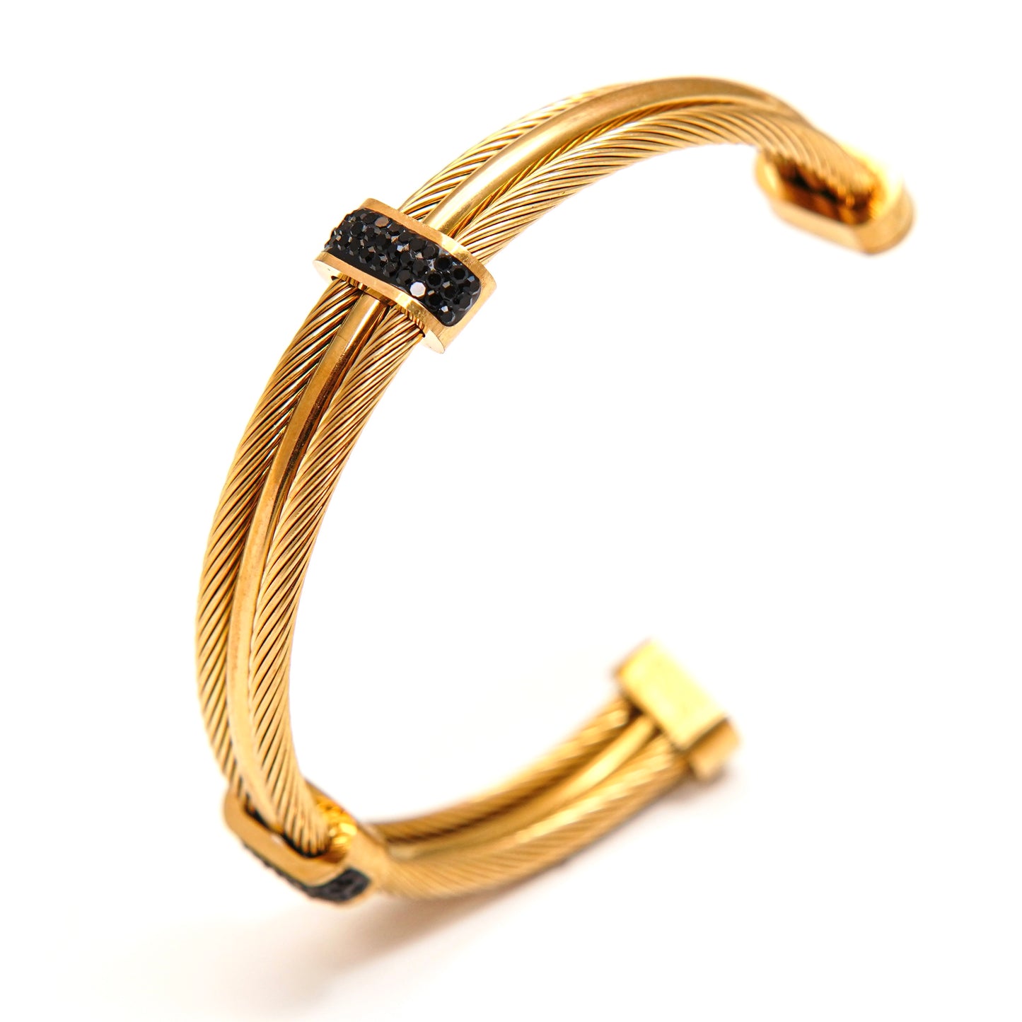 Chic Gold and Black Stone Cable Cuff Bracelet