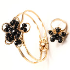 Elegant Black Floral Bangle and Ring Set