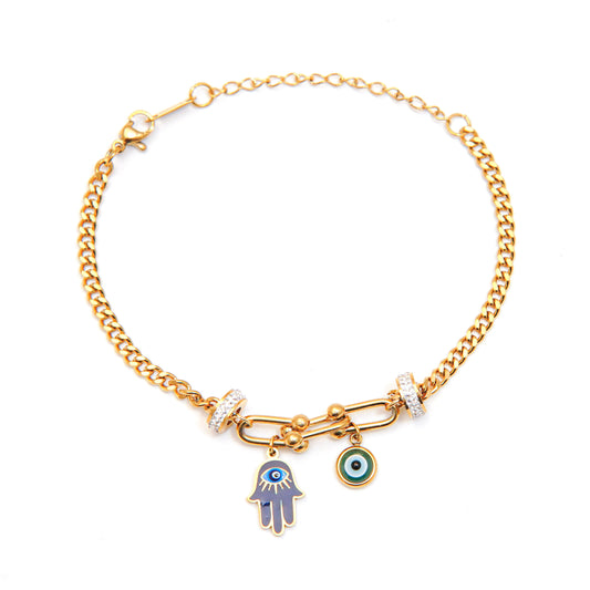 Evil Eye and Hamsa Hand Charm Bracelet