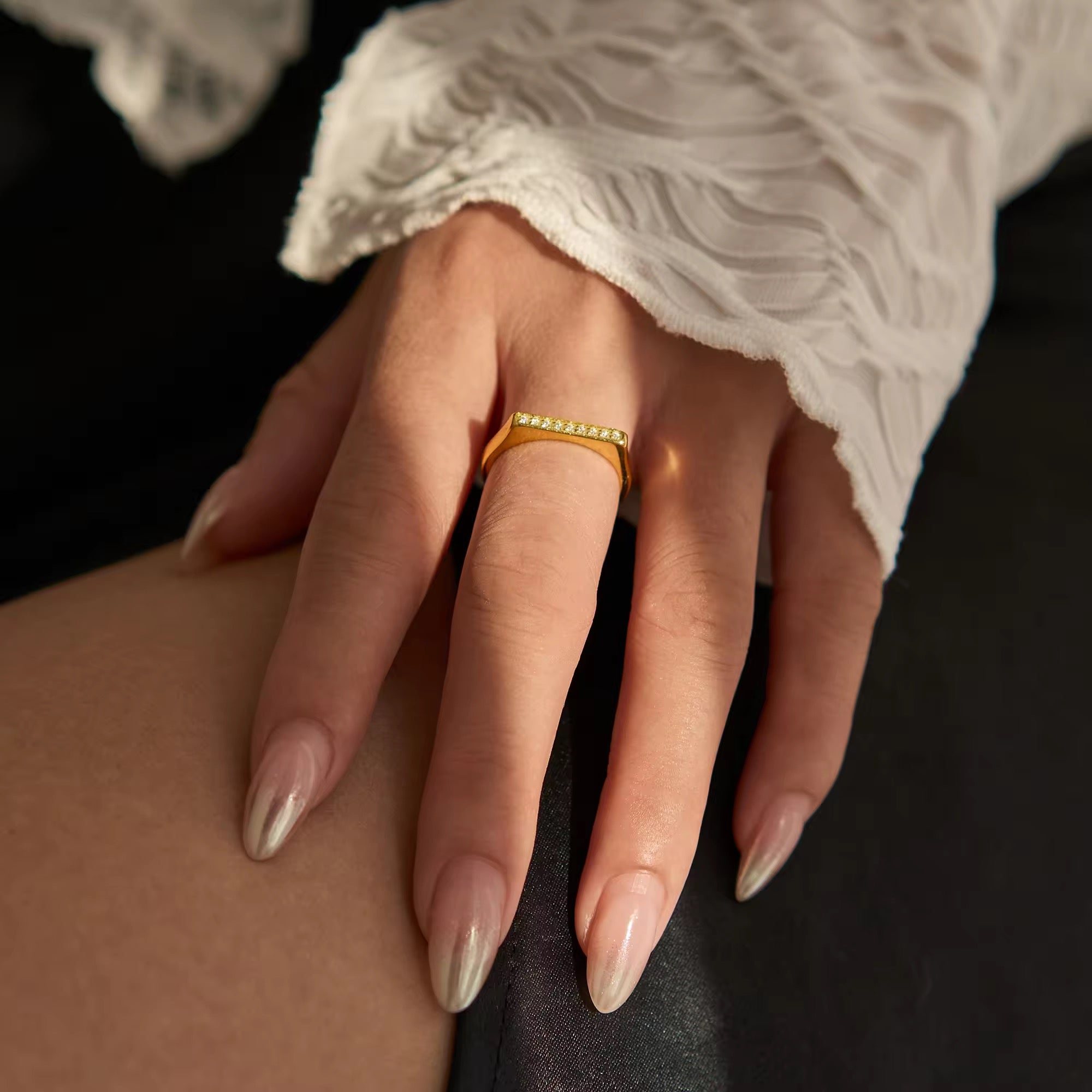 Minimalist Gold Bar Pave Ring