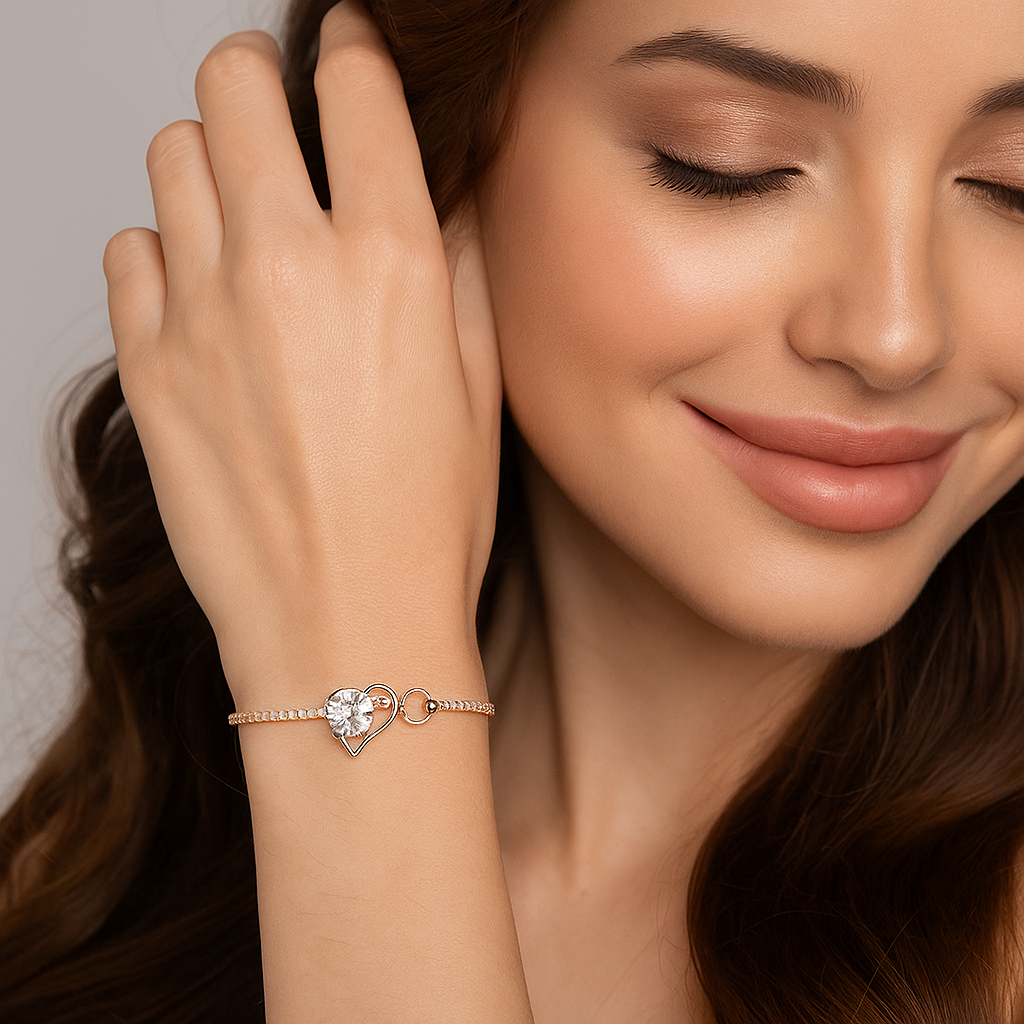 Elegant Rose Gold Heart Bracelet with Sparkling CZ Stones