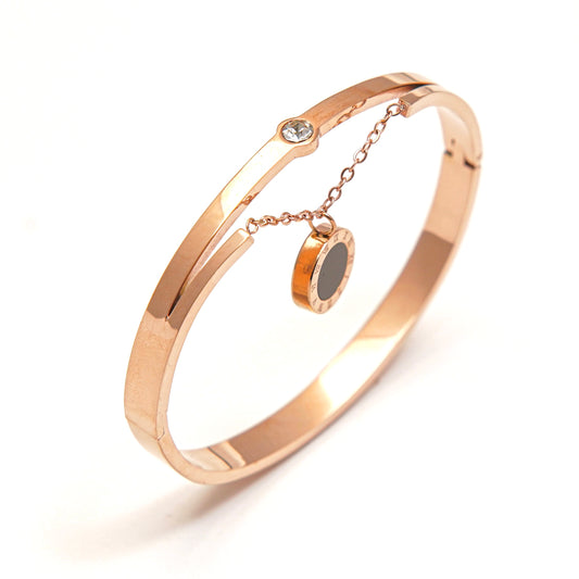 Modern Rose Gold Charm Bangle Bracelet