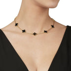 Elegant Black Clover Charm Necklace – Gold Plated