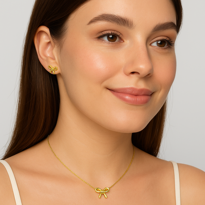 Elegant Gold Bow Knot Necklace & Earring Set