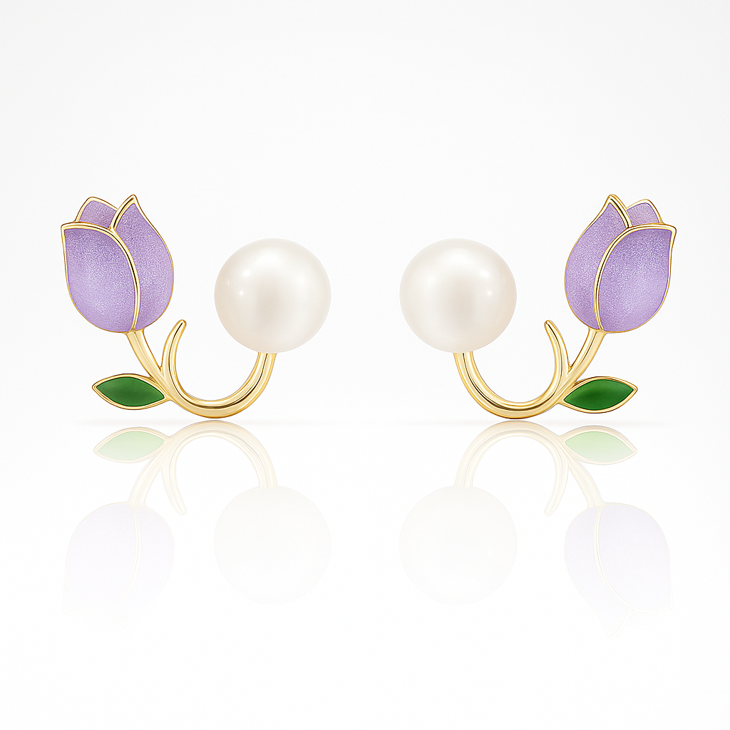 Light Purple Tulip Pearl Studs
