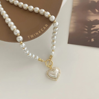 Gold-Plated Pearl Heart Necklace