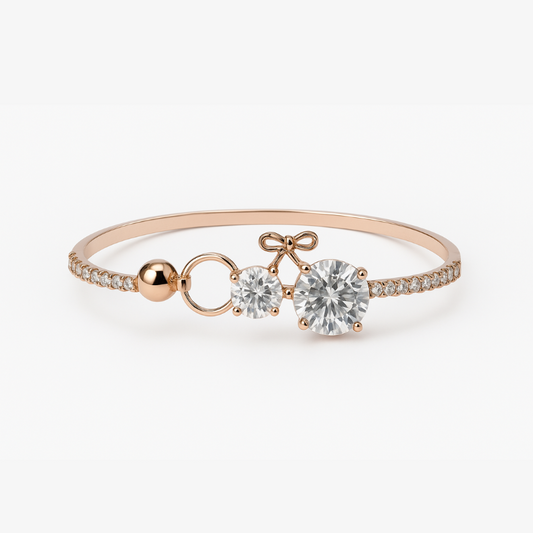 Elegant Rose Gold Bracelet with Dazzling CZ Stones & Bow Charm