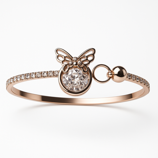 Elegant Rose Gold Butterfly Bracelet with Crystal Charm