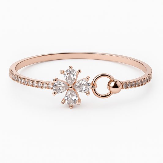 Elegant Rose Gold Floral Bracelet with Sparkling Zircon Petals