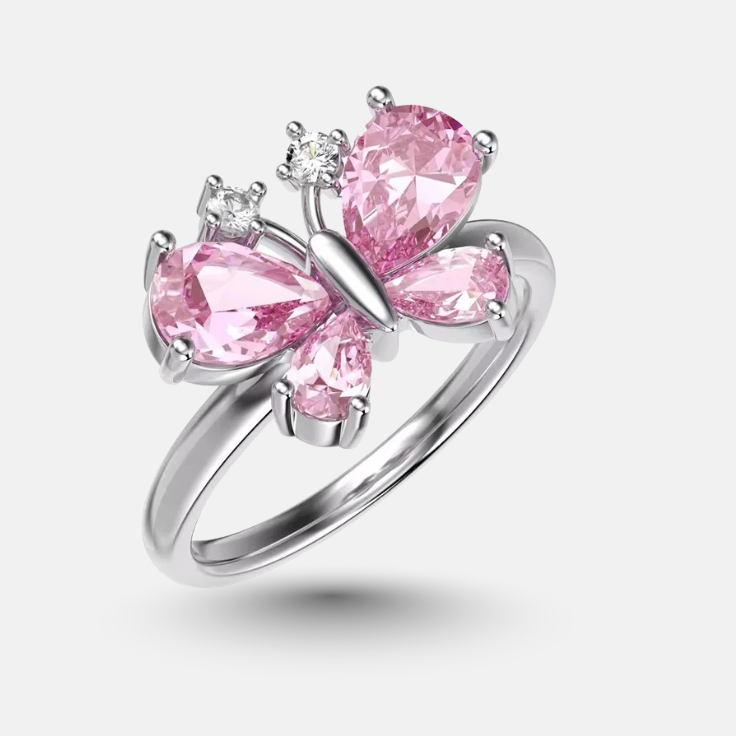 Elegant Pink Gem Butterfly Ring