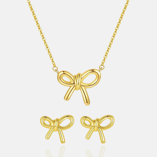Elegant Gold Bow Knot Necklace & Earring Set