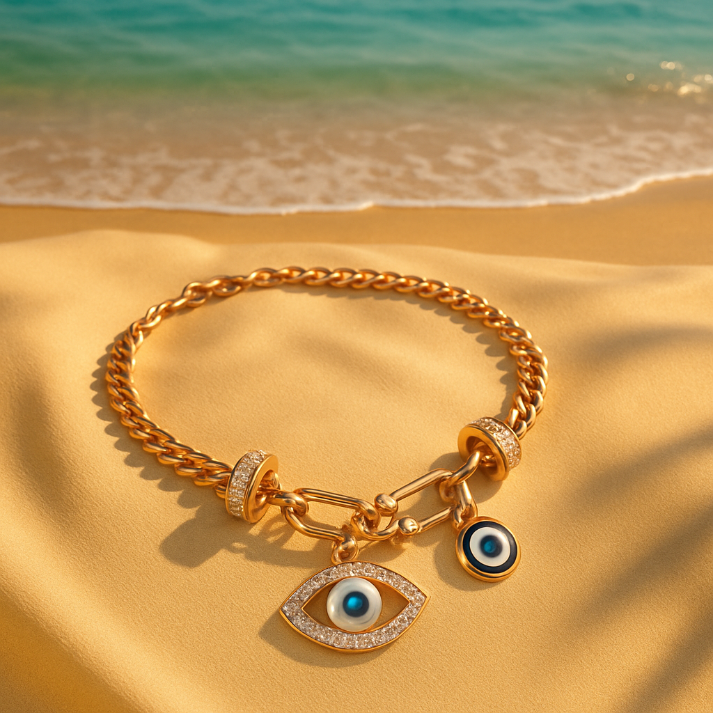 Elegant Gold Chain Bracelet with Evil Eye Charms