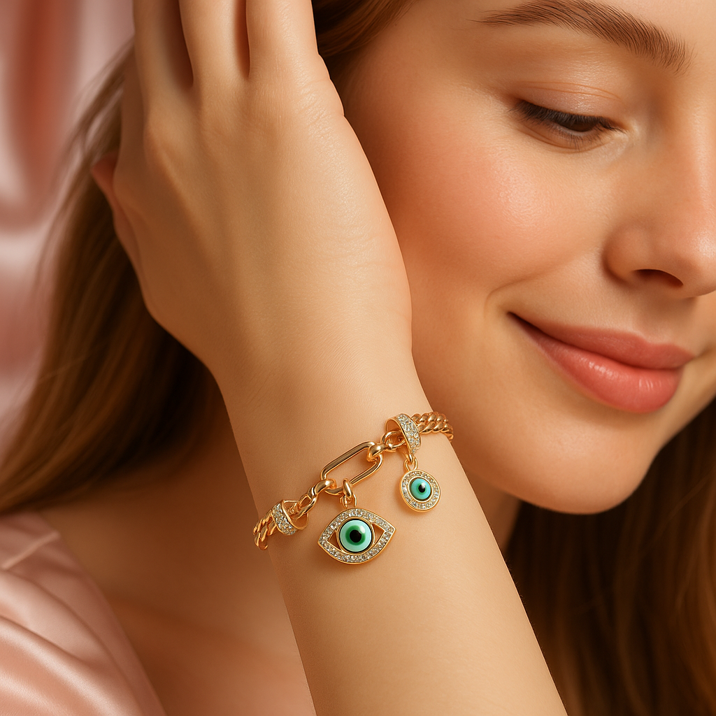 Elegant Gold Chain Bracelet with Evil Eye Charms