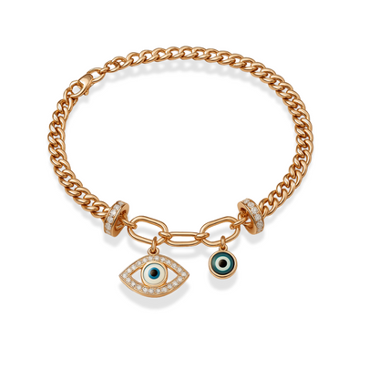 Elegant Gold Chain Bracelet with Evil Eye Charms