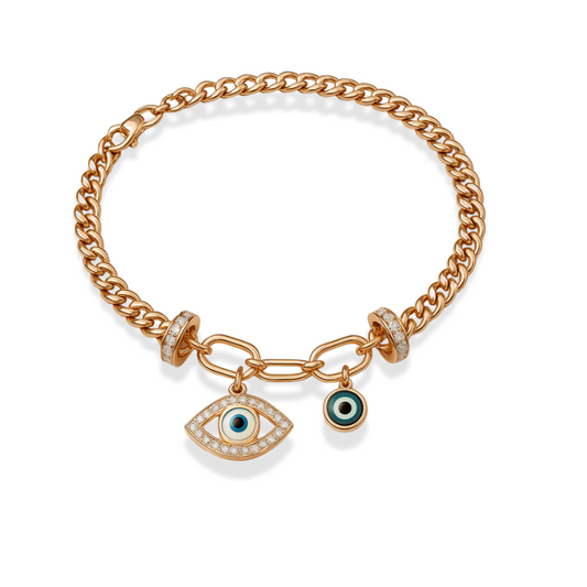Elegant Gold Chain Bracelet with Evil Eye Charms