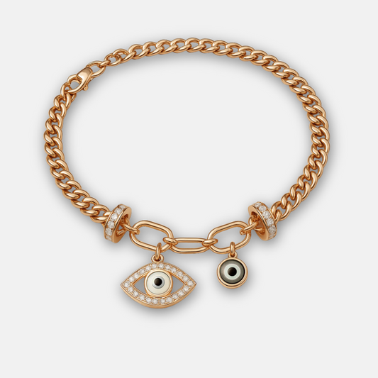 Elegant Gold Chain Bracelet with Evil Eye Charms