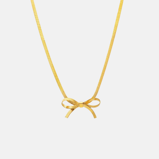 Elegant Golden Ribbon Bow Necklace Anti Tarnish