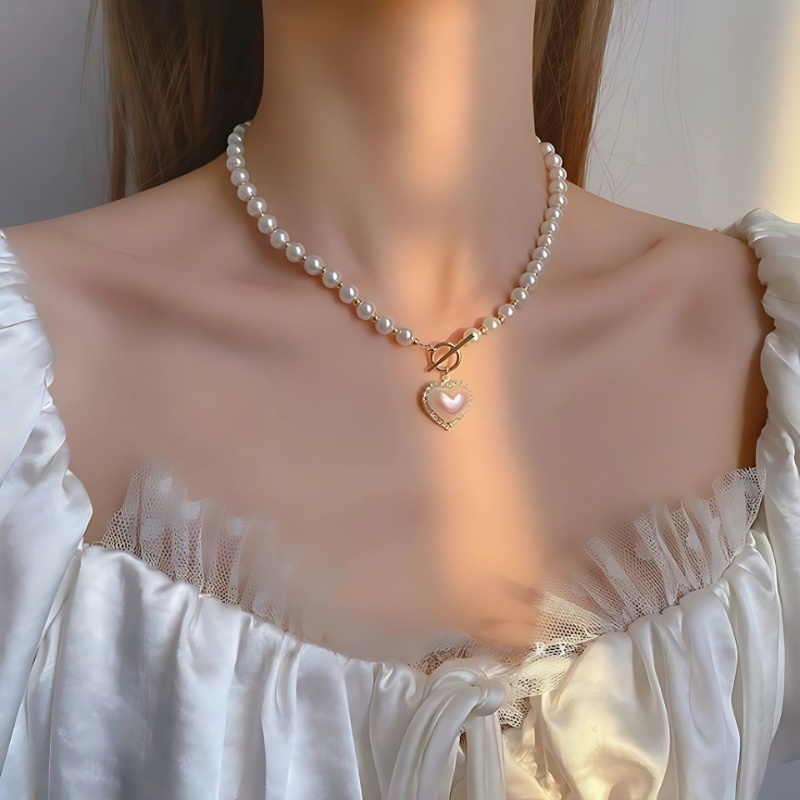 Gold-Plated Pearl Heart Necklace