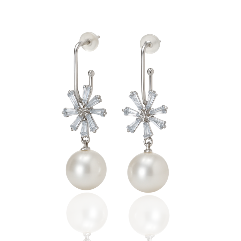 Elegant Pearl and Crystal Starburst Drop Earrings