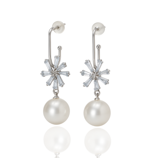 Elegant Pearl and Crystal Starburst Drop Earrings