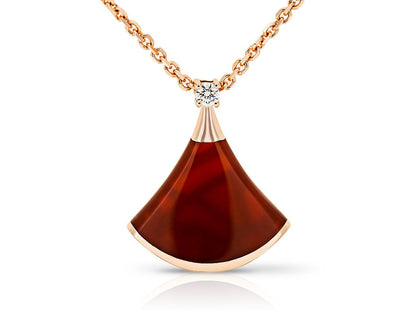 Elegant Red Fan Pendant Necklace