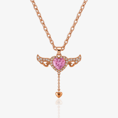 Elegant Rose Gold Angel Wing Pendant Necklace with Heart Charm