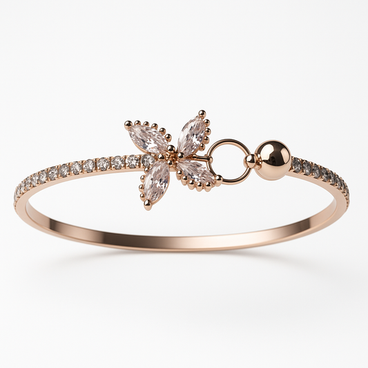 Elegant Rose Gold Butterfly Bracelet with Zircon Stones