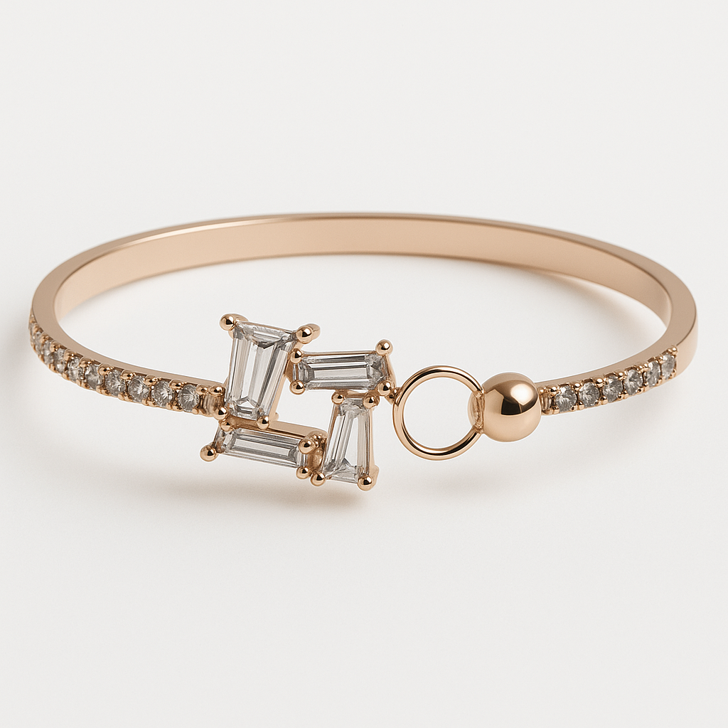 Elegant Rose Gold Geometric Baguette Bracelet with CZ Stones