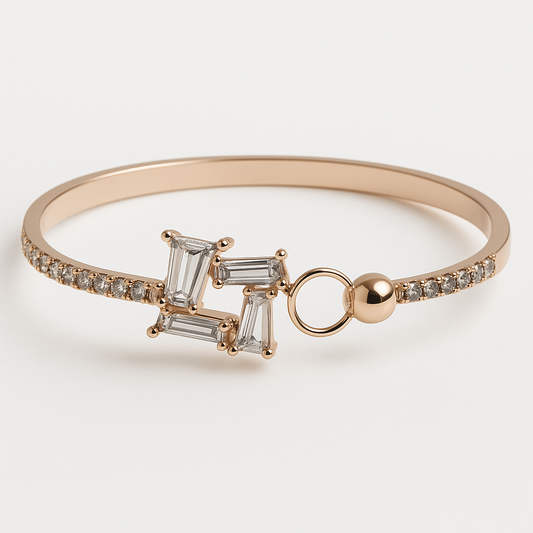 Elegant Rose Gold Geometric Baguette Bracelet with CZ Stones