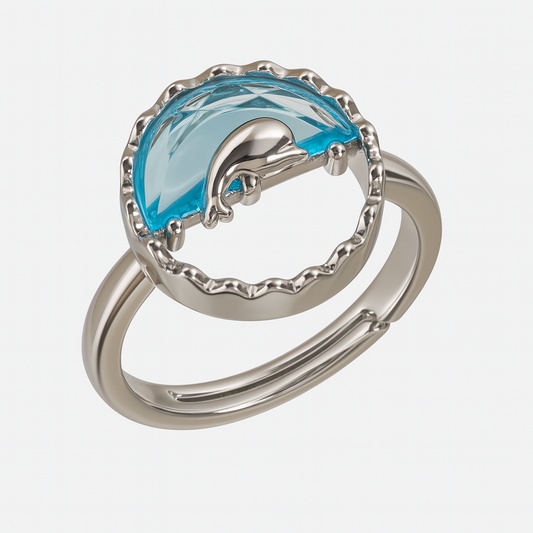 Elegant Silver Open Ring with Aqua Stone