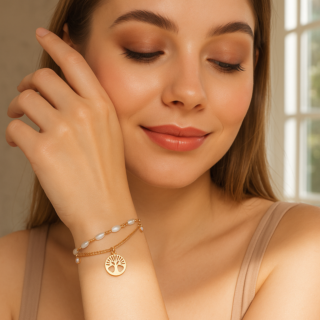 Elegant Tree of Life Pearl Bracelet