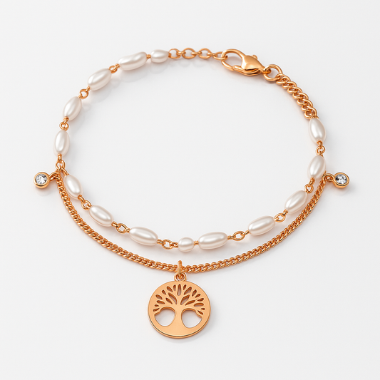 Elegant Tree of Life Pearl Bracelet