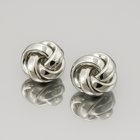 Elegant Twisted Knot Stud Earrings – Silver Finish