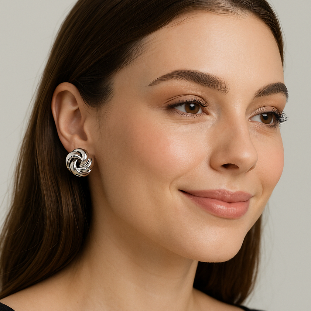 Elegant Twisted Knot Stud Earrings – Silver Finish