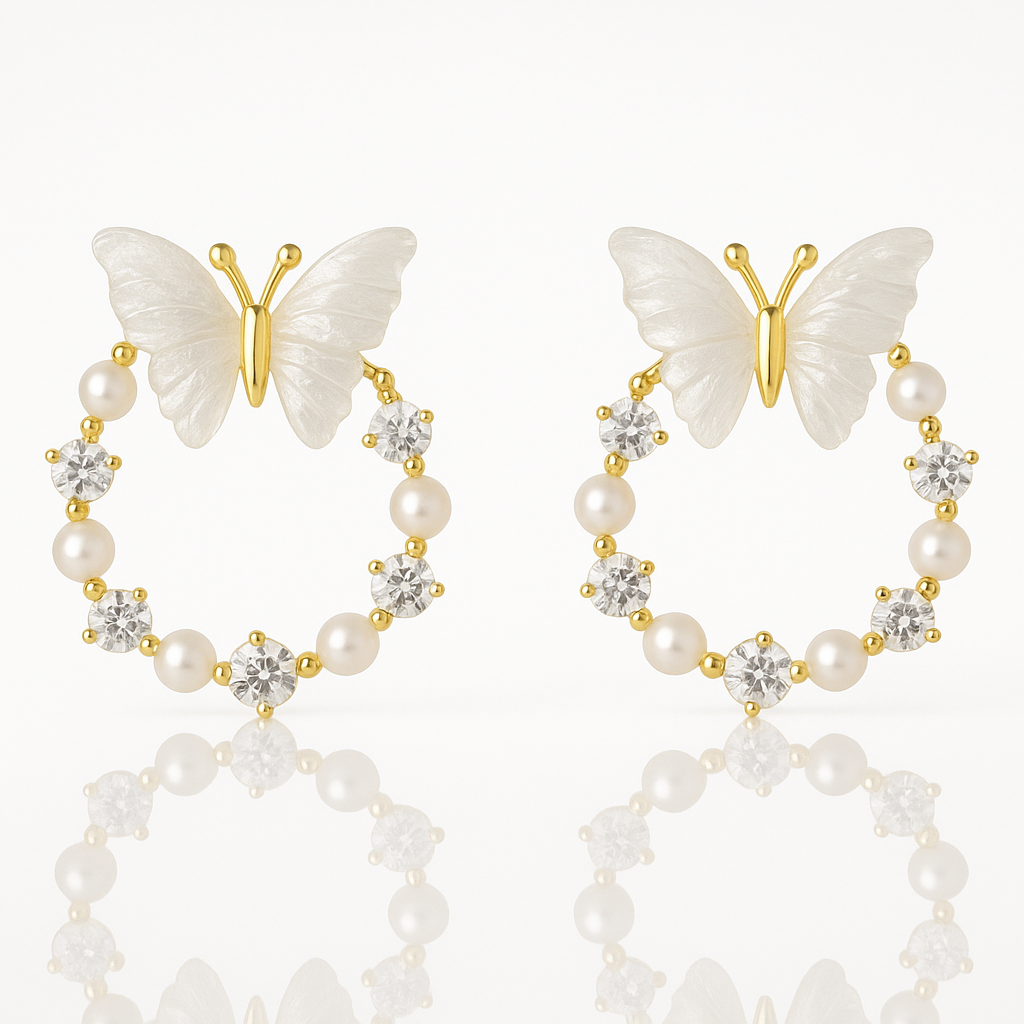 Enchanted Butterfly Pearl Hoop Earrings