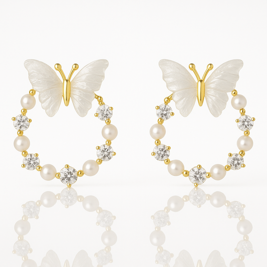 Enchanted Butterfly Pearl Hoop Earrings