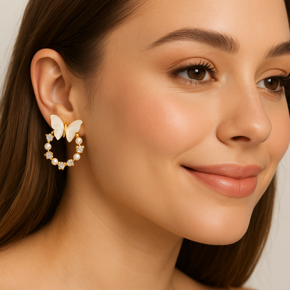 Enchanted Butterfly Pearl Hoop Earrings