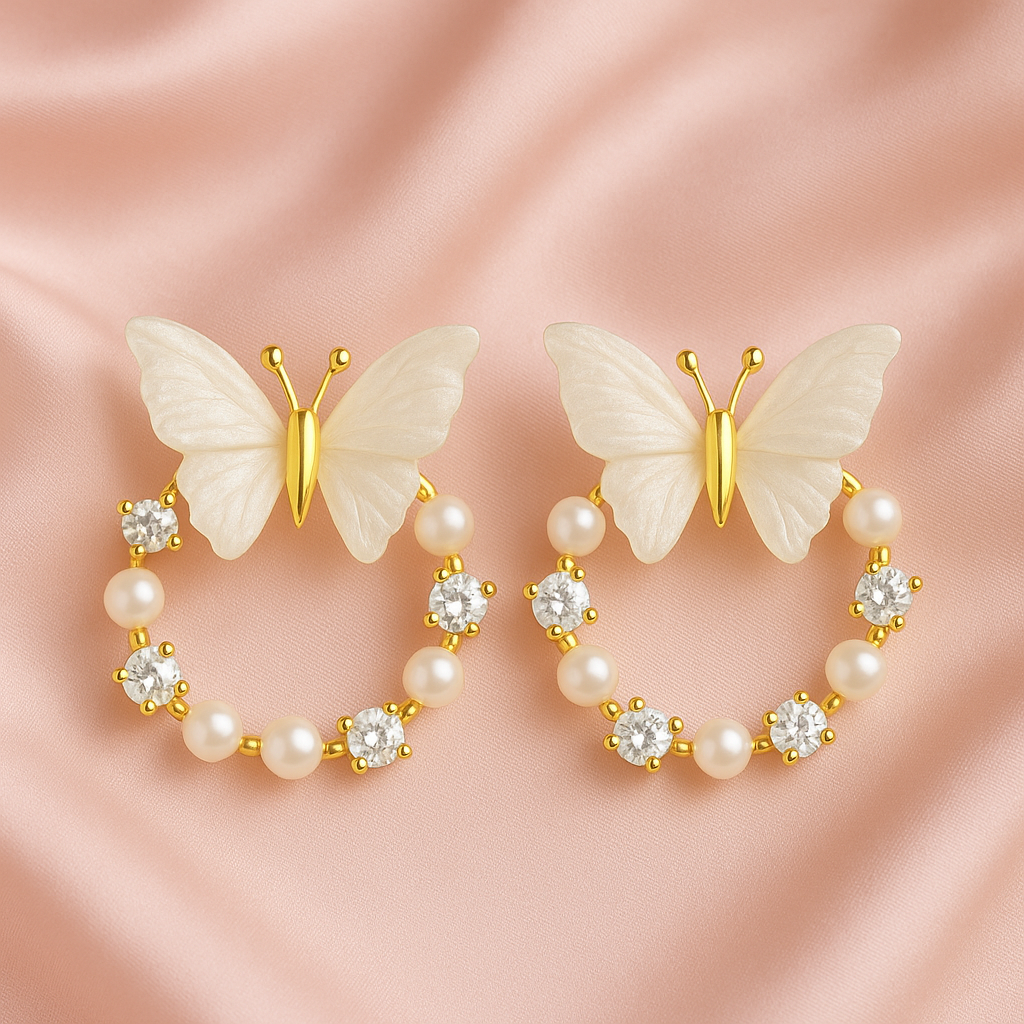 Enchanted Butterfly Pearl Hoop Earrings