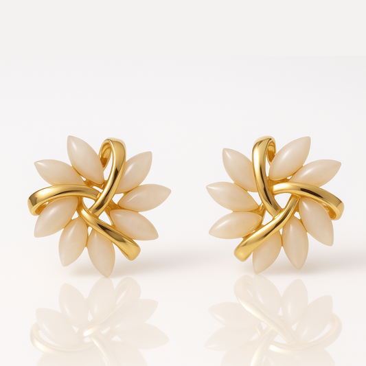 Floral Harmony Gold Stud Earrings