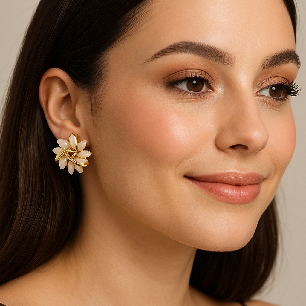 Floral Harmony Gold Stud Earrings
