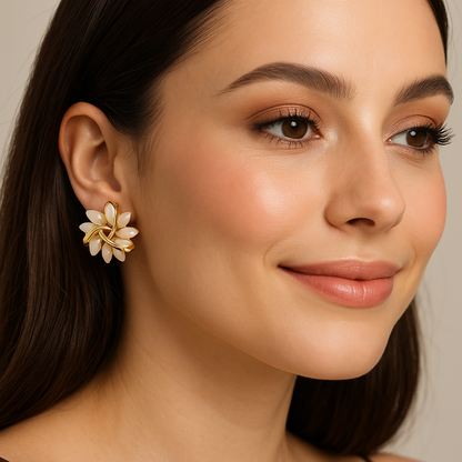 Floral Harmony Gold Stud Earrings