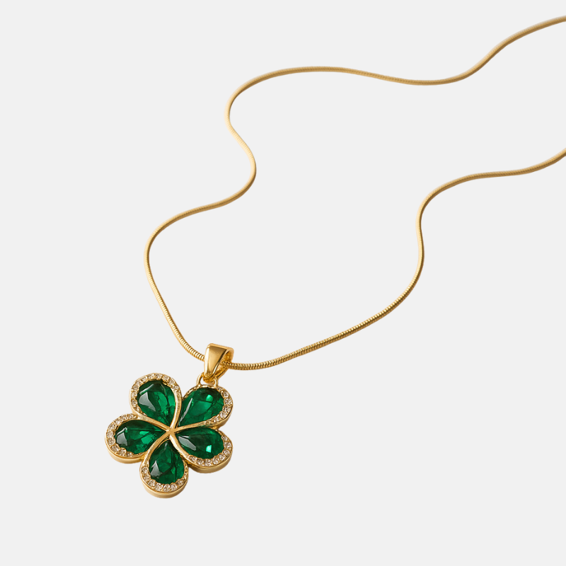 Four-Leaf Clover Green Stone Necklace