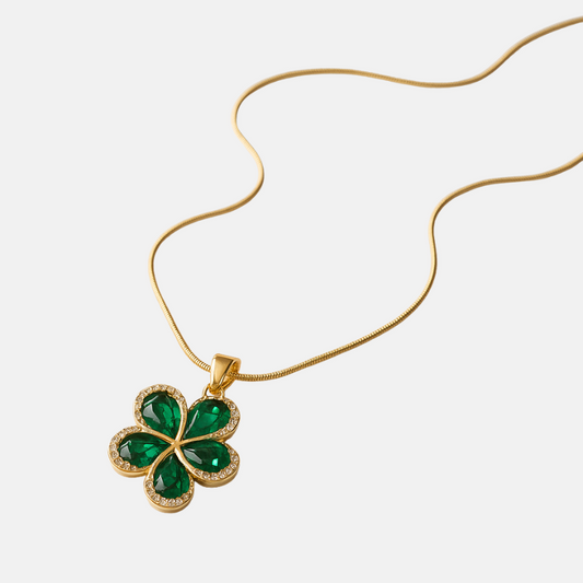 Four-Leaf Clover Green Stone Necklace