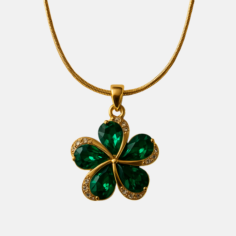 Four-Leaf Clover Green Stone Necklace