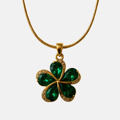 Four-Leaf Clover Green Stone Necklace