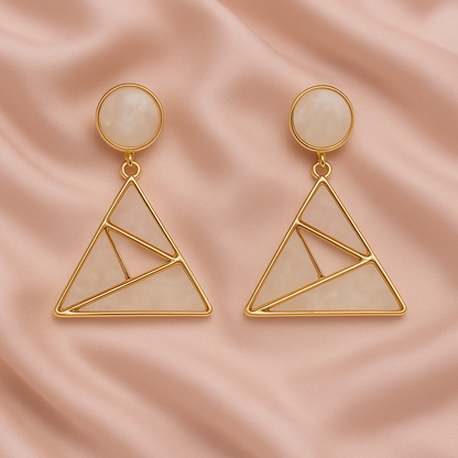 Geometric Rose Gold & Mother-of-Pearl Drop Earrings