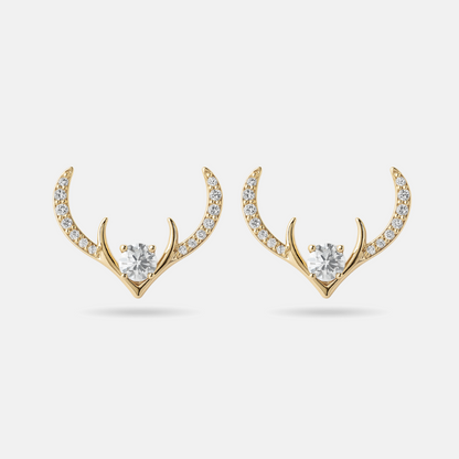 Gold Antler-Inspired Stud Earrings with Zircon Stones – Anti-Tarnish Minimal Jewellery by Twinkear