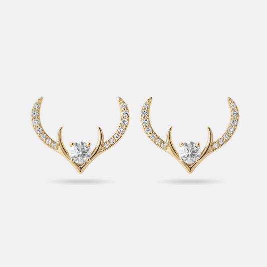 Gold Antler-Inspired Stud Earrings with Zircon Stones – Anti-Tarnish Minimal Jewellery by Twinkear